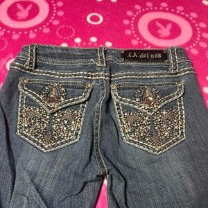 Y2k LA Idol Bedazzle Bling Low Rise Jean Capris Size 7